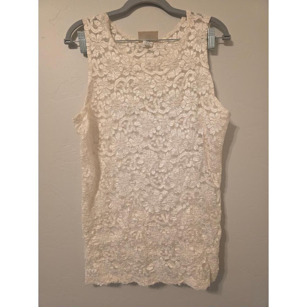 Vintage Lace Tank Cream Floral Sheer Top Plus Size 22/24 Coquette Bridalcore